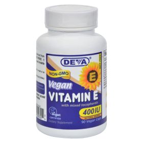 Deva Vegan Vitamins - Vitamin E with Mixed Tocopherols - 400 IU - 90 Vegan Capsules