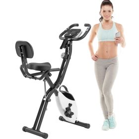 Folding Exercise Bike; Fitness Upright and Recumbent X-Bike with 10-Level Adjustable Resistance; Arm Bands and Backrest (Color: as Pic)